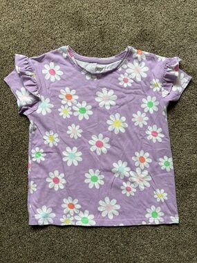 Purple Daisy Print Ruffle Sleeve Kids Top